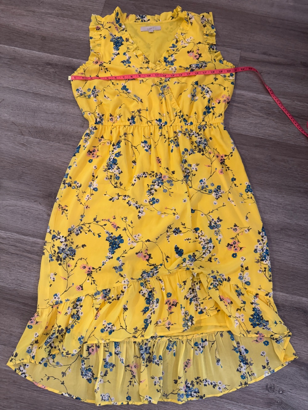 LOFT Yellow Floral Midi Dress